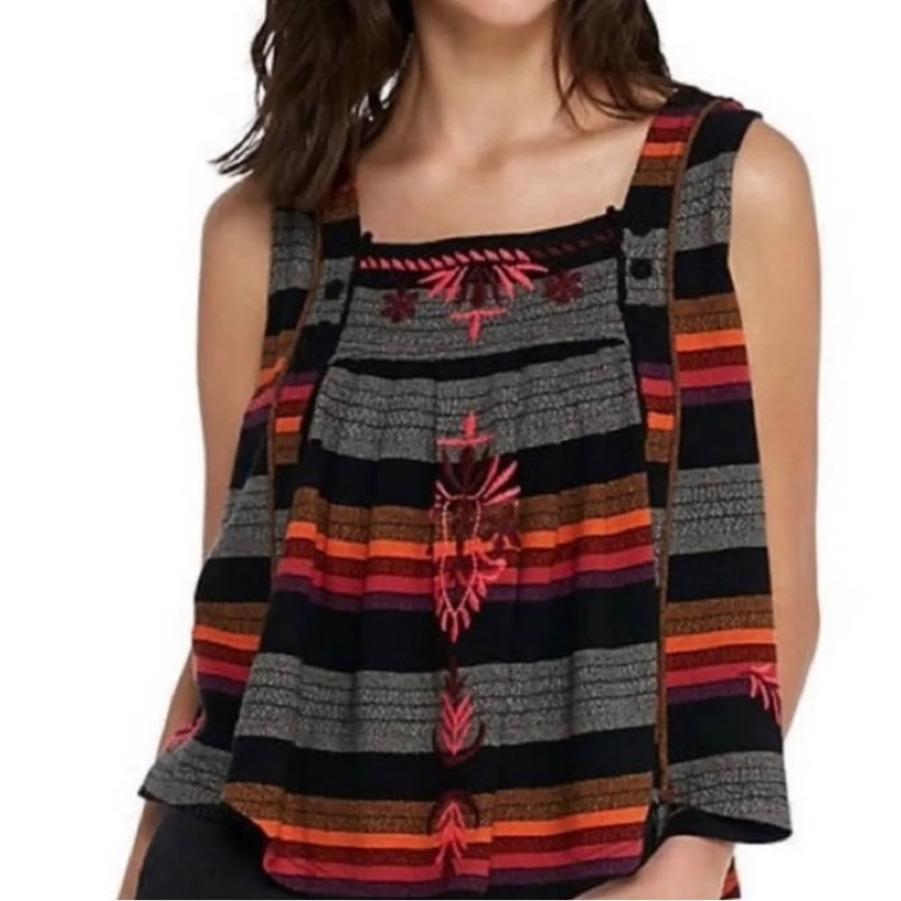 Free People Stripe Embroidered Crop Tank Top